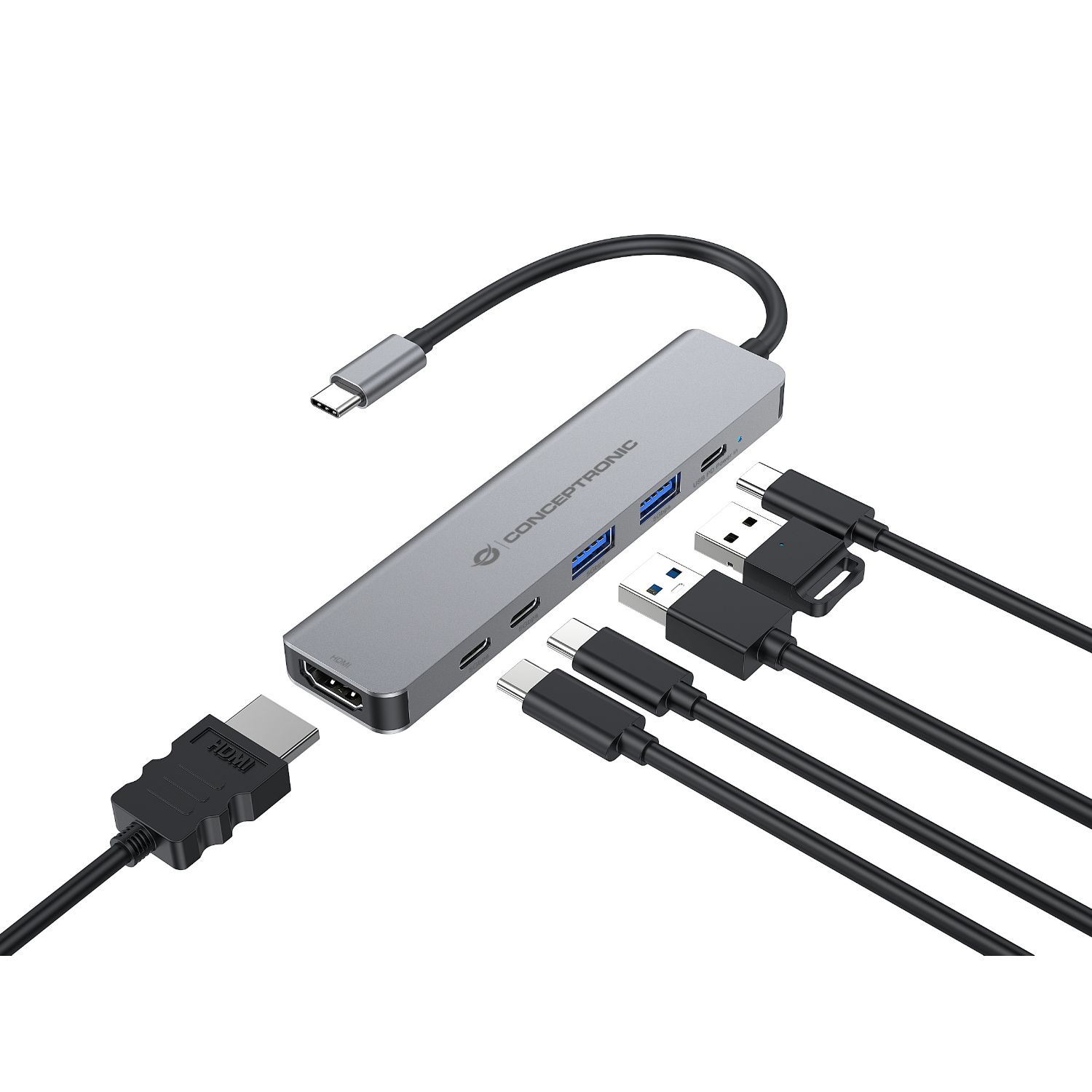 DONN33G - Docking Station CONCEPTRONIC USB-C 3.0 a 2xUSB-A/2xUSB-C/1xUSB-C PD 100W/1xHDMI 4K UHD 0.25m Plata (DONN33G)
