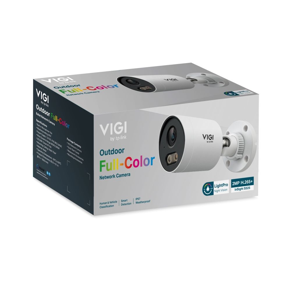 INSIGHT S325 4MM - C�mara IP TP-Link VIGI Full-Color Bullet 2mp Sensor CMOS 360� Micr�fono Integrado 1xRJ45 Ethernet PoE IP67 Visi�n Nocturna Exterior Techo/Pared/Poste Blanca (InSight S325 4mm)