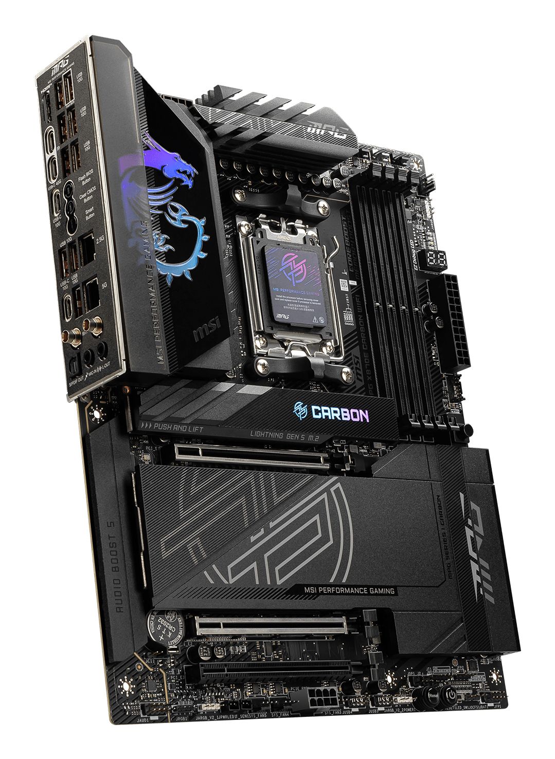 911-7E49-014 - Placa base MSI MPG X870E CARBON WIFI: (AM5) 4DDR5 M.2 SATA3 USB DP HDMI RJ45 ATX WiFi 7 Bluetooth 5.4 Ethernet 2.5 GbE (911-7E49-014)