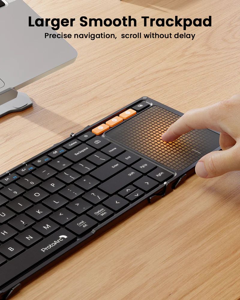 CP015113 - Teclado Plegable ProtoArc XK01TP Trackpad Bluetooth 5.1 USB-C Soporte de Tel�fono Bolsa de Viaje Negro (CP015113)