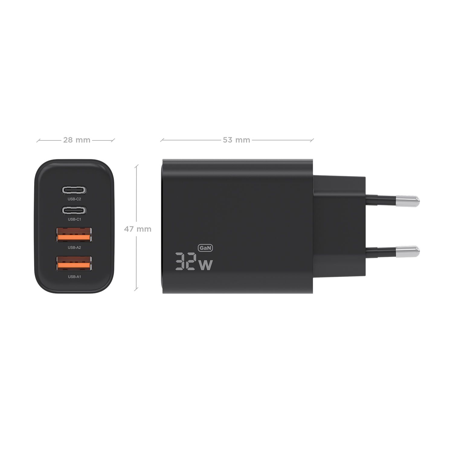 A110-1028 - Cargador de Pared AISENS GaN 32W PD 3.0 QC 3.0 2xUSB-A 2xUSB-C Negro (A110-1028)