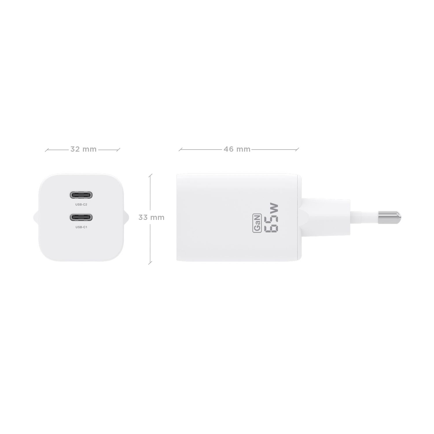A110-1029 - Cargador de Pared AISENS GaN 65W PD 3.0 QC 3.0 2xUSB-C Blanco (A110-1029)