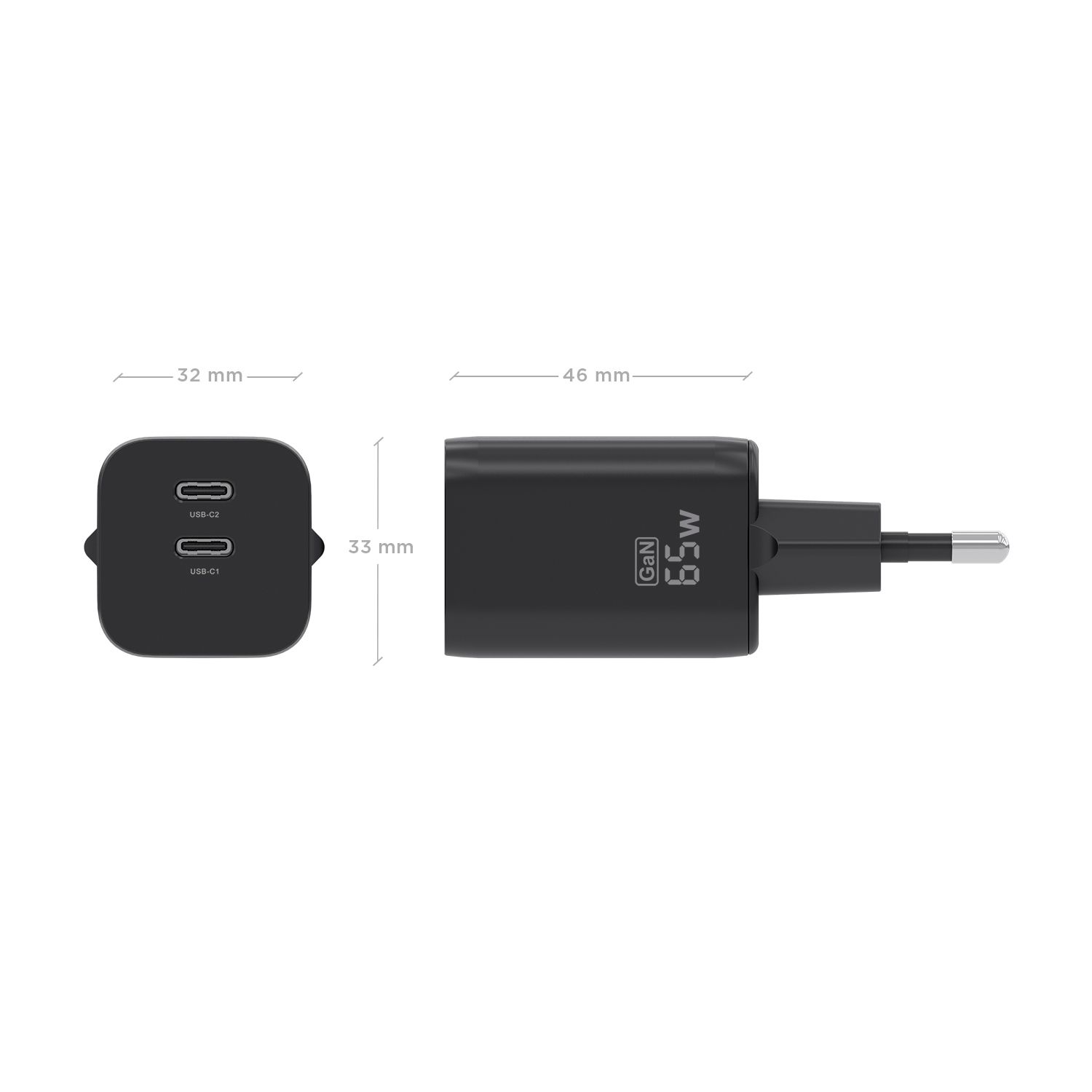 A110-1030 - Cargador de Pared AISENS GaN 65W PD 3.0 QC 3.0 2xUSB-C Negro (A110-1030)