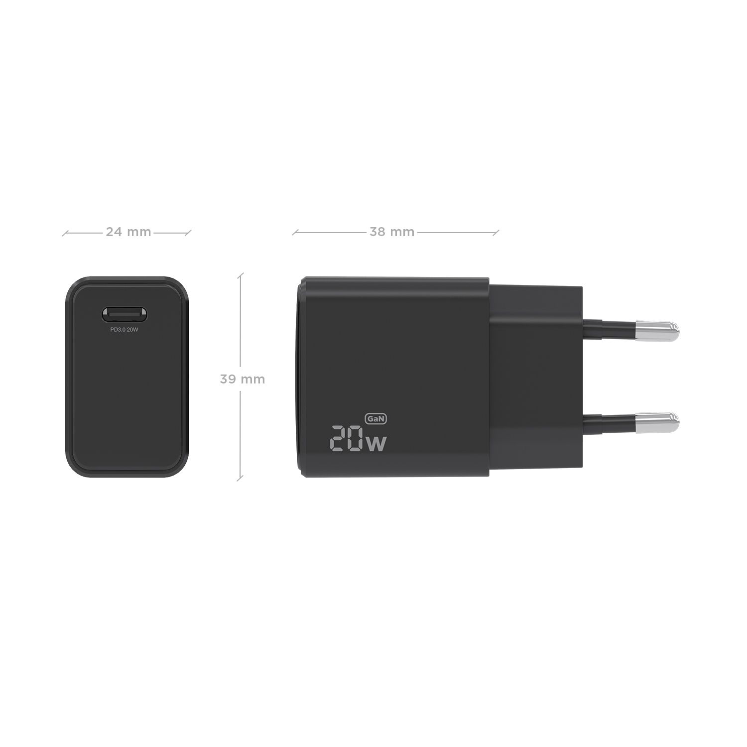 A110-1024 - Cargador de Pared AISENS GaN 20W PD 3.0 QC 3.0 1xUSB-C Negro (A110-1023)