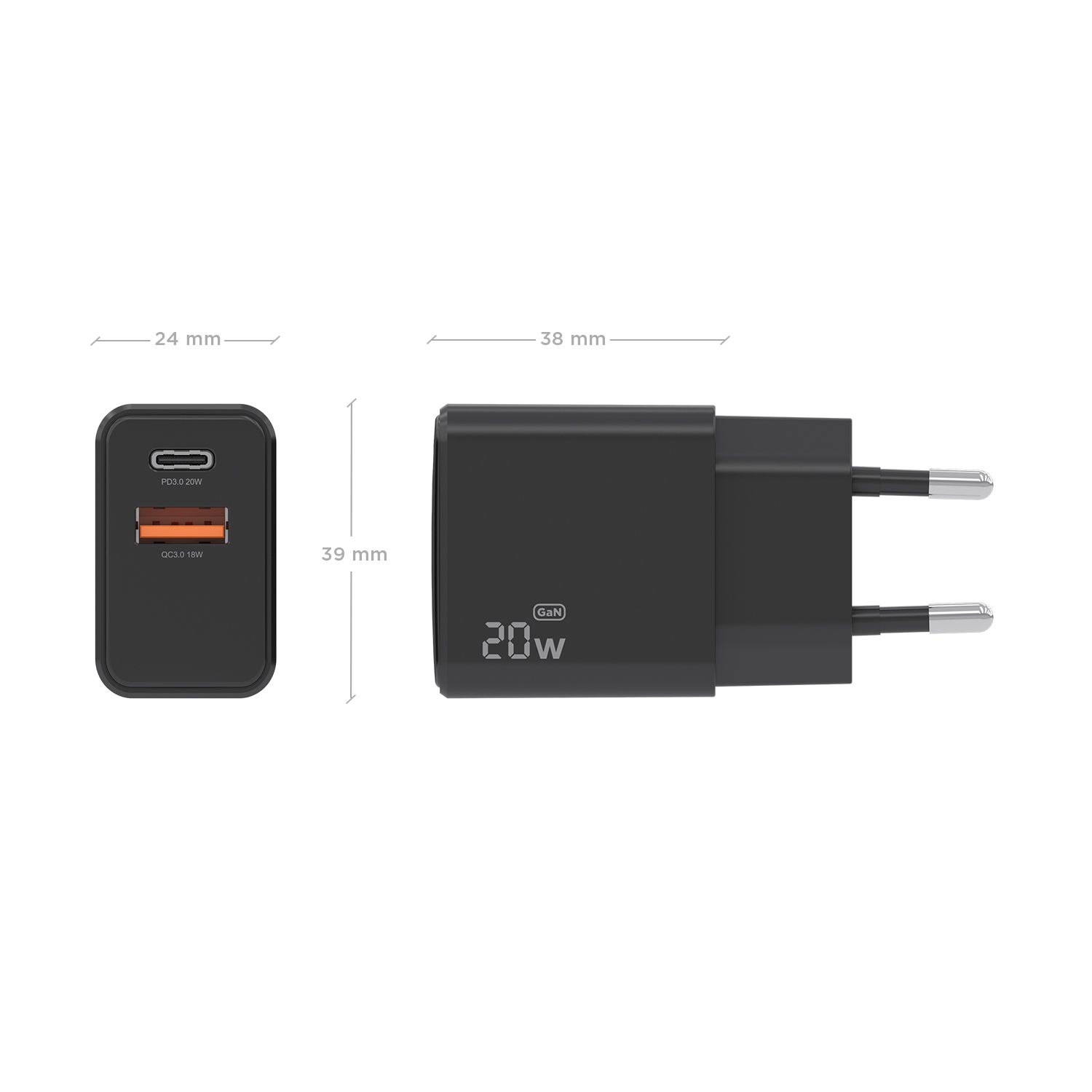 A110-1026 - Cargador de Pared AISENS GaN 20W PD 3.0 QC 3.0 1xUSB-A 1xUSB-C Negro (A110-1026)