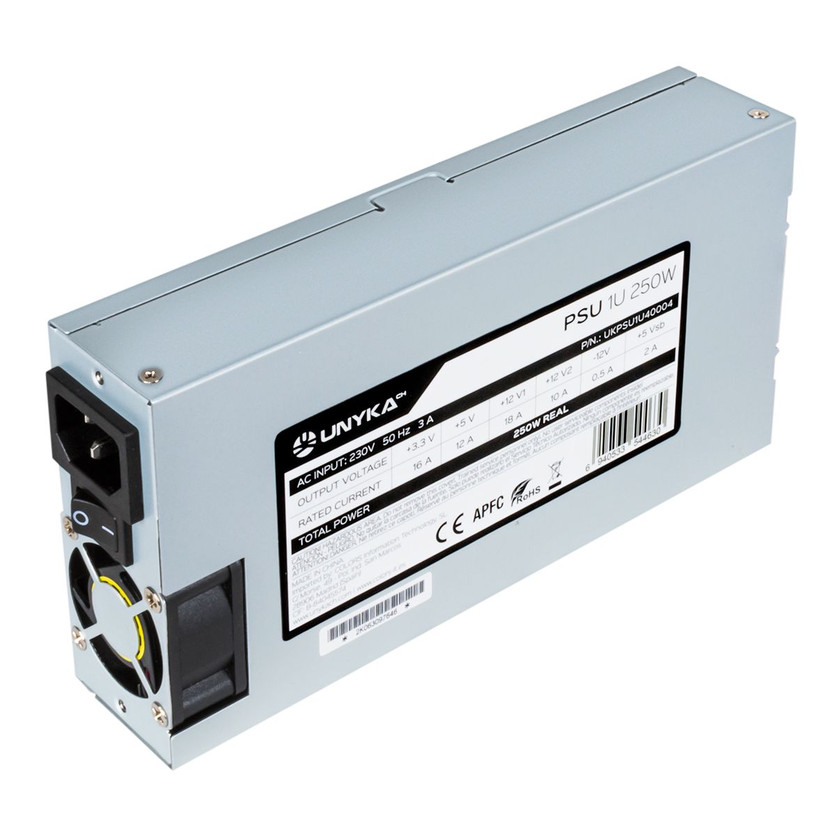UKPSU1U40004 - Fuente UNYKA FLEX 1U Est�ndar APFC 250W para Caja Rack 19? Plata (UKPSU1U40004)
