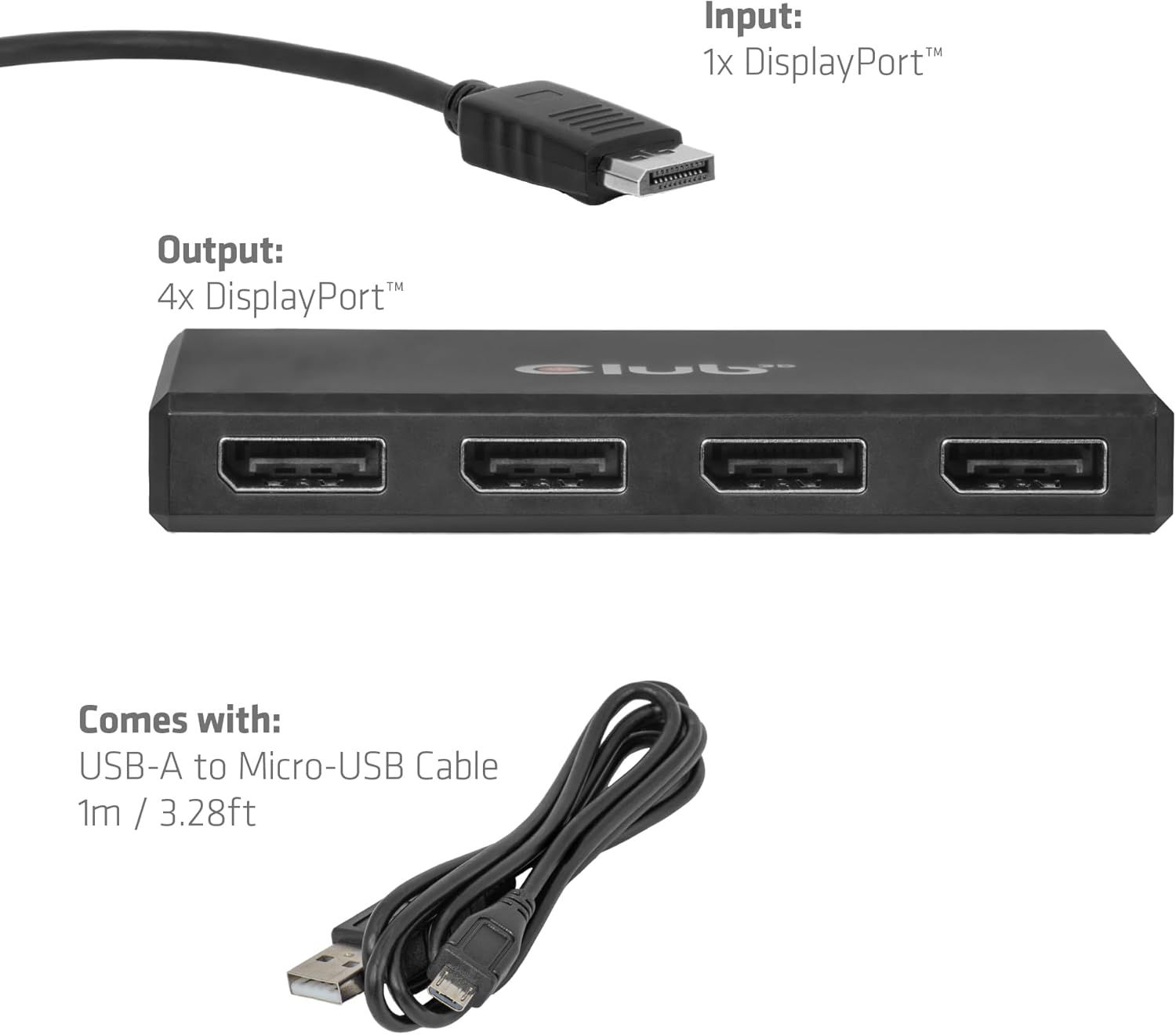 CSV-7400 - Hub Club 3D 4xDiplayPort 4K Ultra HD/30Hz Negro (CSV-7400)
