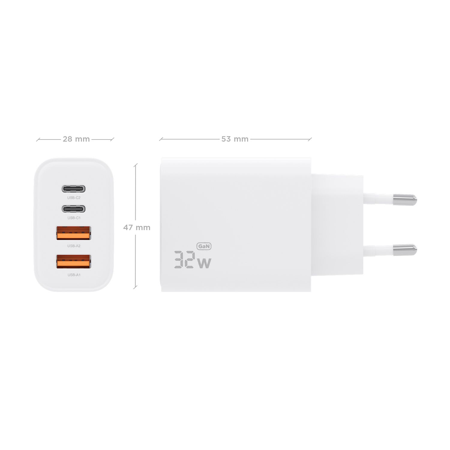 A110-1027 - Cargador de Pared AISENS GaN 32W PD 3.0 QC 3.0 2xUSB-A 2xUSB-C Blanco (A110-1027)