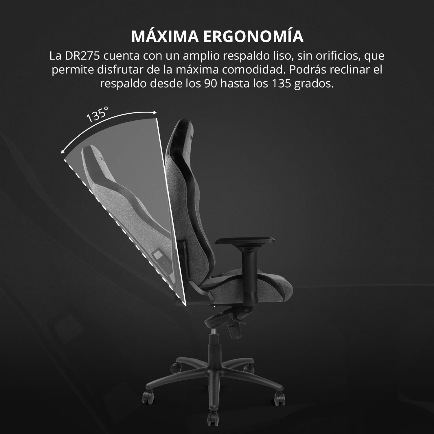 DR275CLOUD - Silla Drift Gaming DR275. Ergon�mica con reposabrazos 4D acolchados. tapizado de tela transpirable y espuma FOAM D50. Ruedas silenciosas. Respaldo 90?135� con mecanismo de balanceo doble y altura regulable. Hasta 150 kg.Gris(DR275CLOUD)