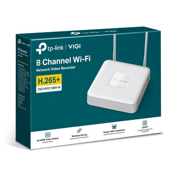 VIGI NVR1108H-W - Grabador NVR TP-link VIGI NVR1108H-W Wifi 8canales y salida de v�deo HDMI 4K, Reproducci�n sincronizada, Tecnolog�a de compresi�n H.265+, Salida simult�nea HDMI y VGA. (VIGI NVR1108H-W)