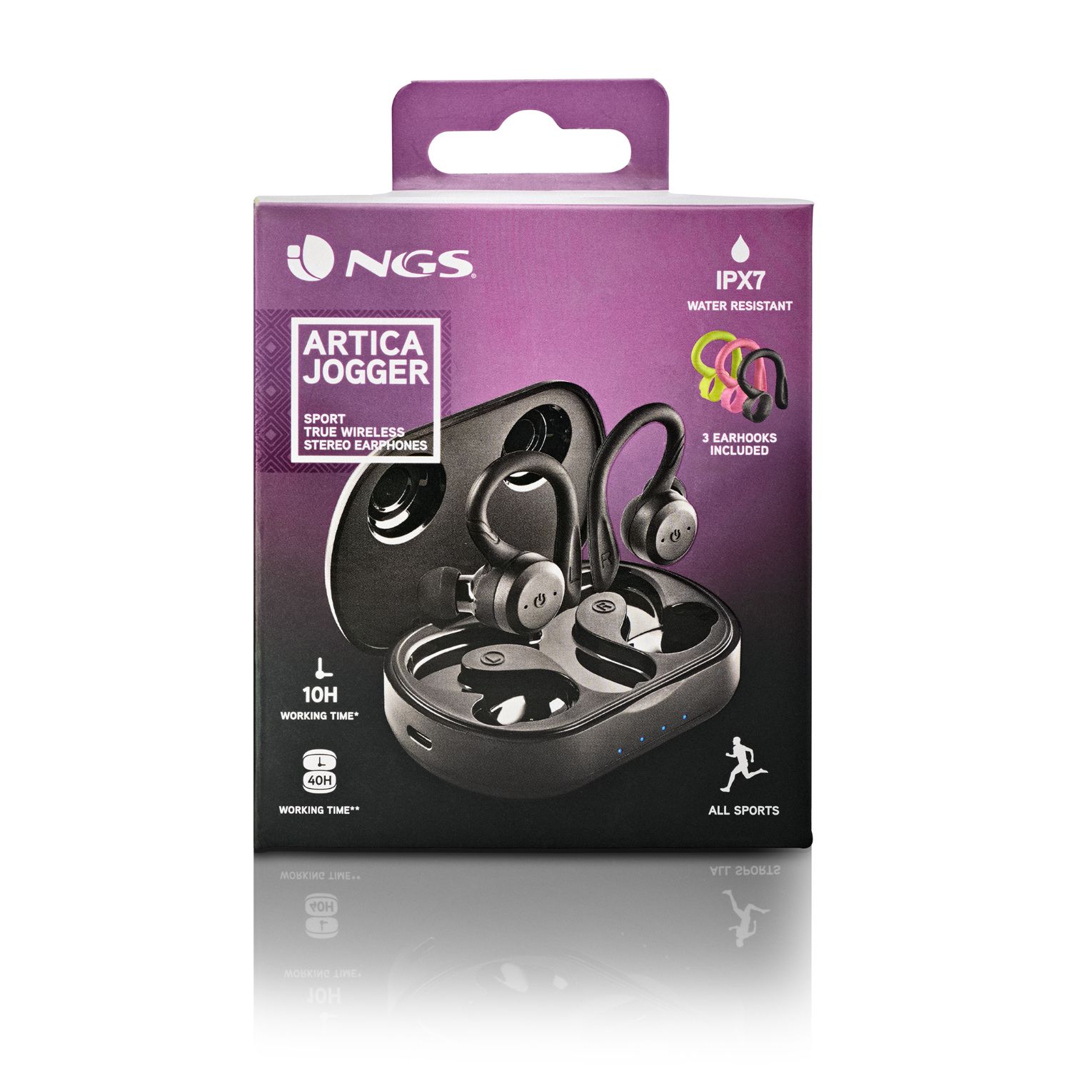 ARTICAJOGGER - Auriculares NGS Deportivos Intra-Aurales Binaurales TWS Bluetooth 5.3 IPX7 Estuche de Carga Autonoma 10h Negros (ARTICAJOGGER)