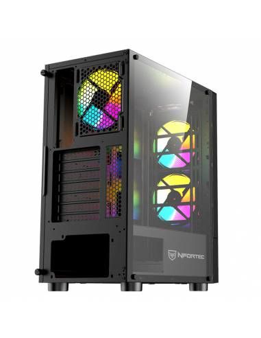 NF-CS-CAELUM-BLACK - Caja Gaming Nfortec Caelum Ventana Lateral de Cristal Templado 2xUSB 2.0 1xUSB 3.0 ATX mATX ITX Negra (NF-CS-CAELUM-BLACK)