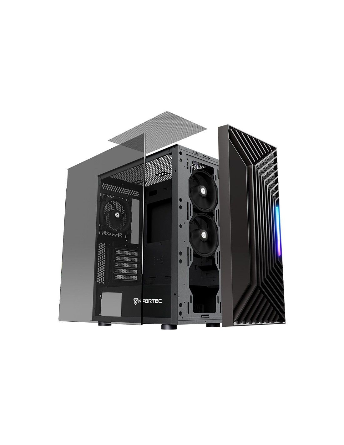 NF-CS-NERVIA-B - Caja Nfortec Nervia Ventana Lateral de Cristal Templado RGB 2xUSB 2.0 1xUSB-A 3.0 ATX mATX ITX EATX Negra (NF-CS-NERVIA-B)