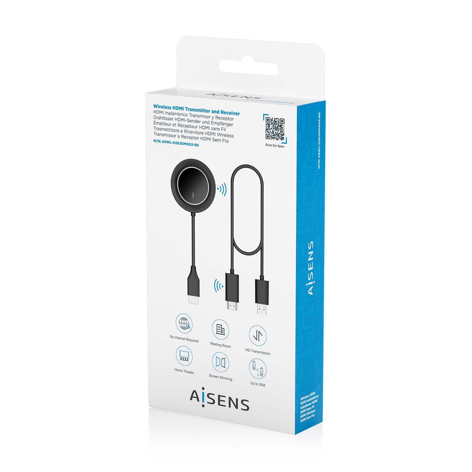 ASWL-H2K30M002-BK - Adaptador/Transmisor de Vdeo Inalmbrico AISENS HDMI Negro (ASWL-H2K30M002-BK)