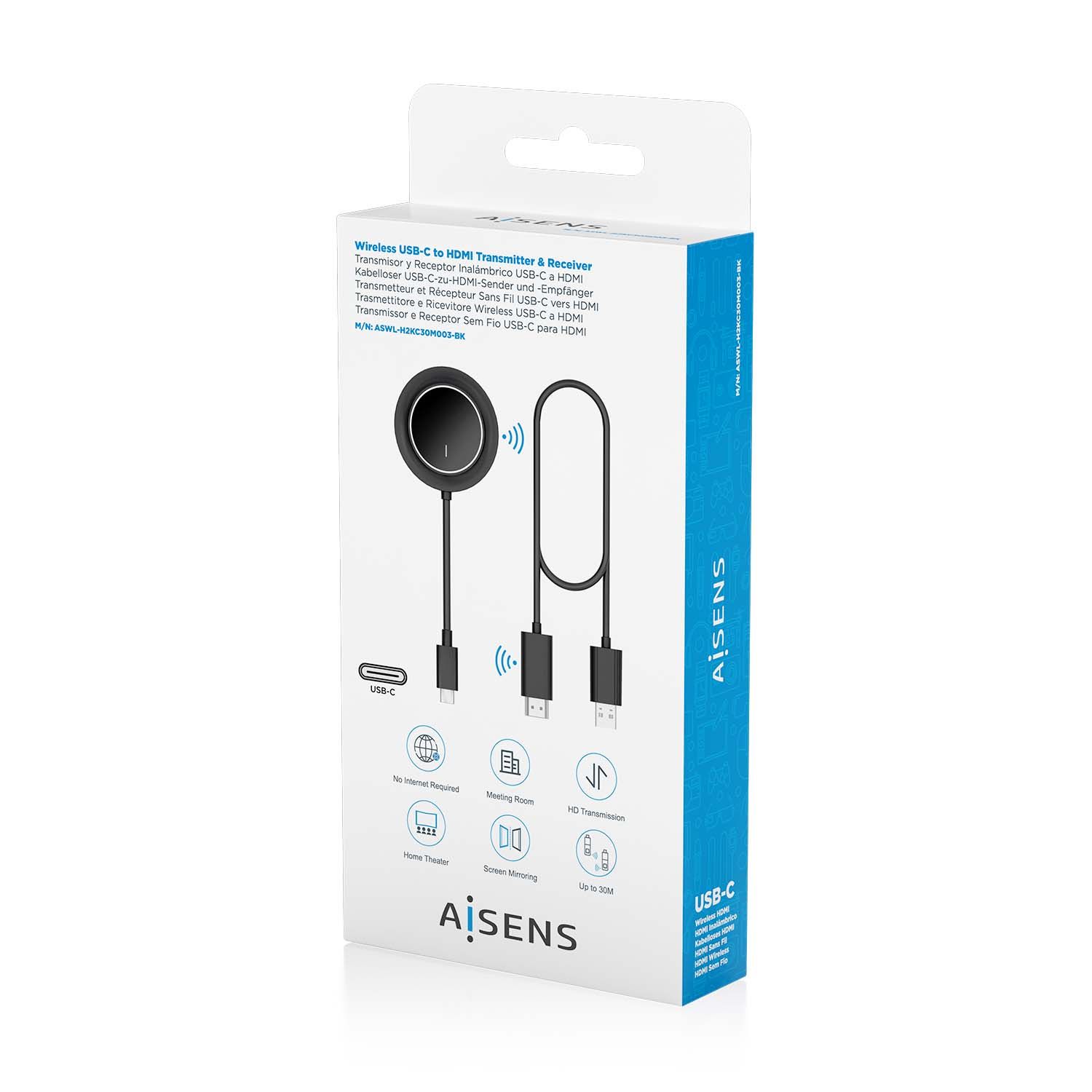 ASWL-H2KC30M003-BK - Adaptador/Transmisor de Vdeo Inalmbrico AISENS USB-C a HDMI Negro (ASWL-H2KC30M003-BK)