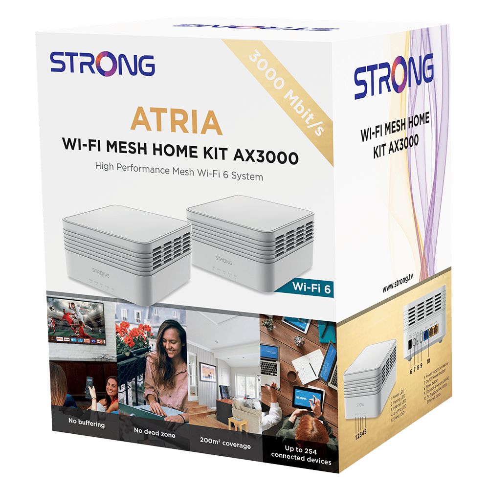 MESHKITAX3000 - Punto de Acceso Strong Sistema Mesh WiFi 6 DualBand (2.4GHz/5GHz) 2xRJ45 Ethernet LAN/WAN 4 Antenas Internas Pack 2 Blanco (MESHKITAX3000)