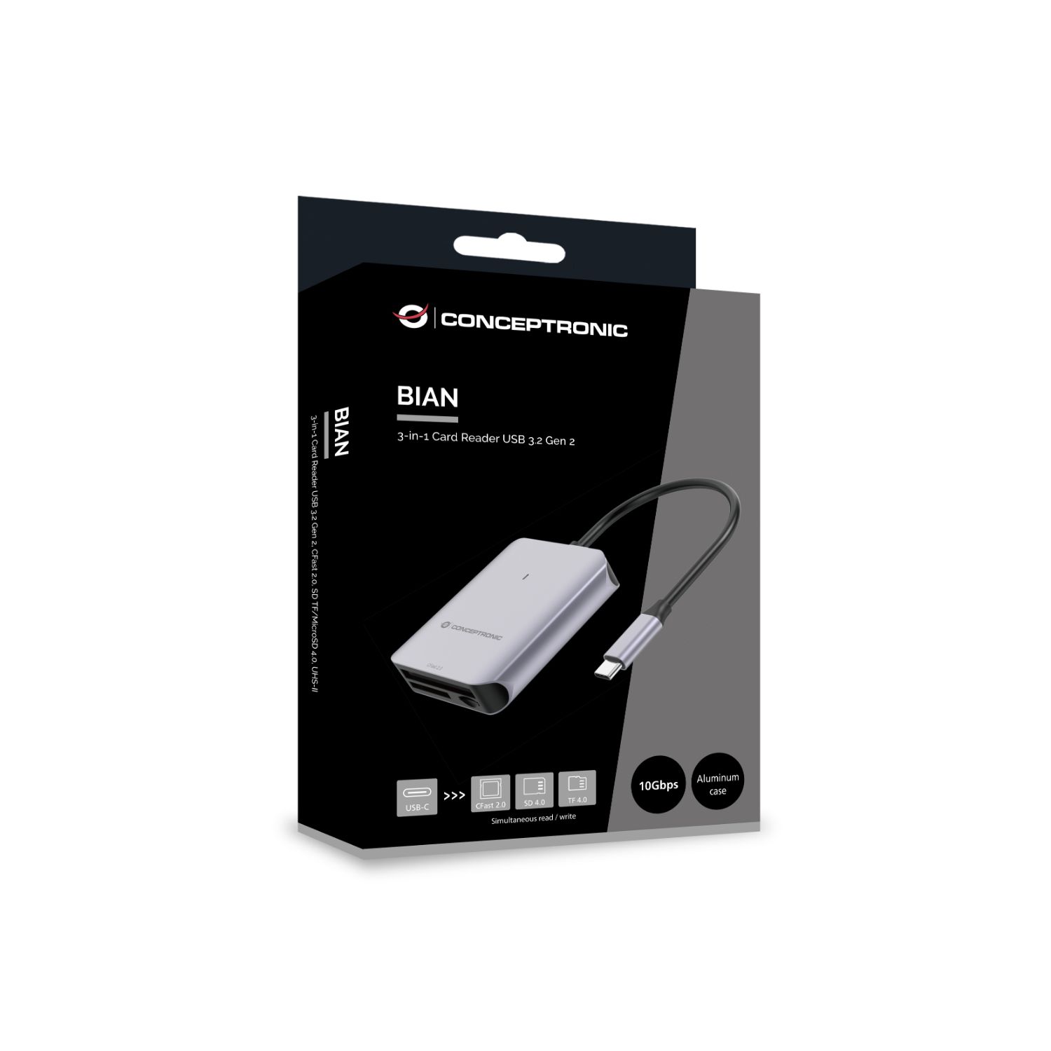 BIAN09G - Lector Tarjetas CONCEPTRONIC USB-C 3.1 Micro SD (Transflash)/Micro SDHC/Micro SDXC/SD/SDHC Gris (BIAN09G)