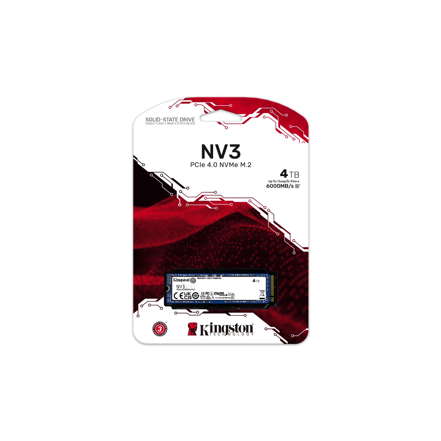 SNV3S/4000G - Disco SSD Kingston 4Tb M.2 2280 NVMe PCIe 4.0 3D NAND Lectura 6000 Mb/s Escritura 5000 Mb/s PC/Notebook (SNV3S/4000G)