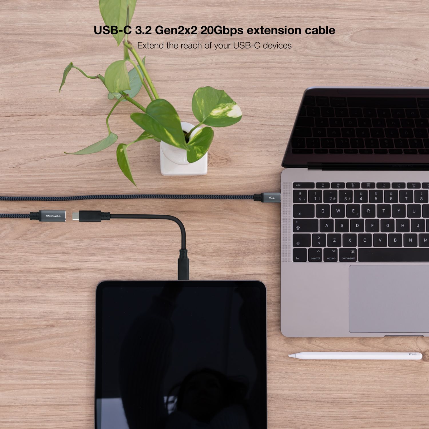 10.01.4501-COMB - Cable NANOCABLE Usb-C3.2/M a Usb-C/H, 100W/5A, 4K/60Hz, 1m, mallado de algodn, Negro. (10.01.4501-COMB)