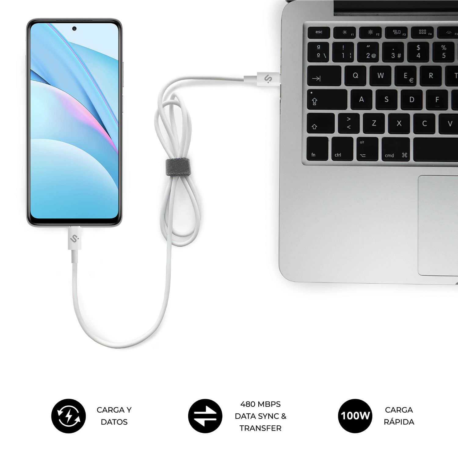 SUBCAB-C10011 - Cable SUBBLIM USB-C 2.0 M/M 100W 2m Blanco (SUBCAB-C10011)
