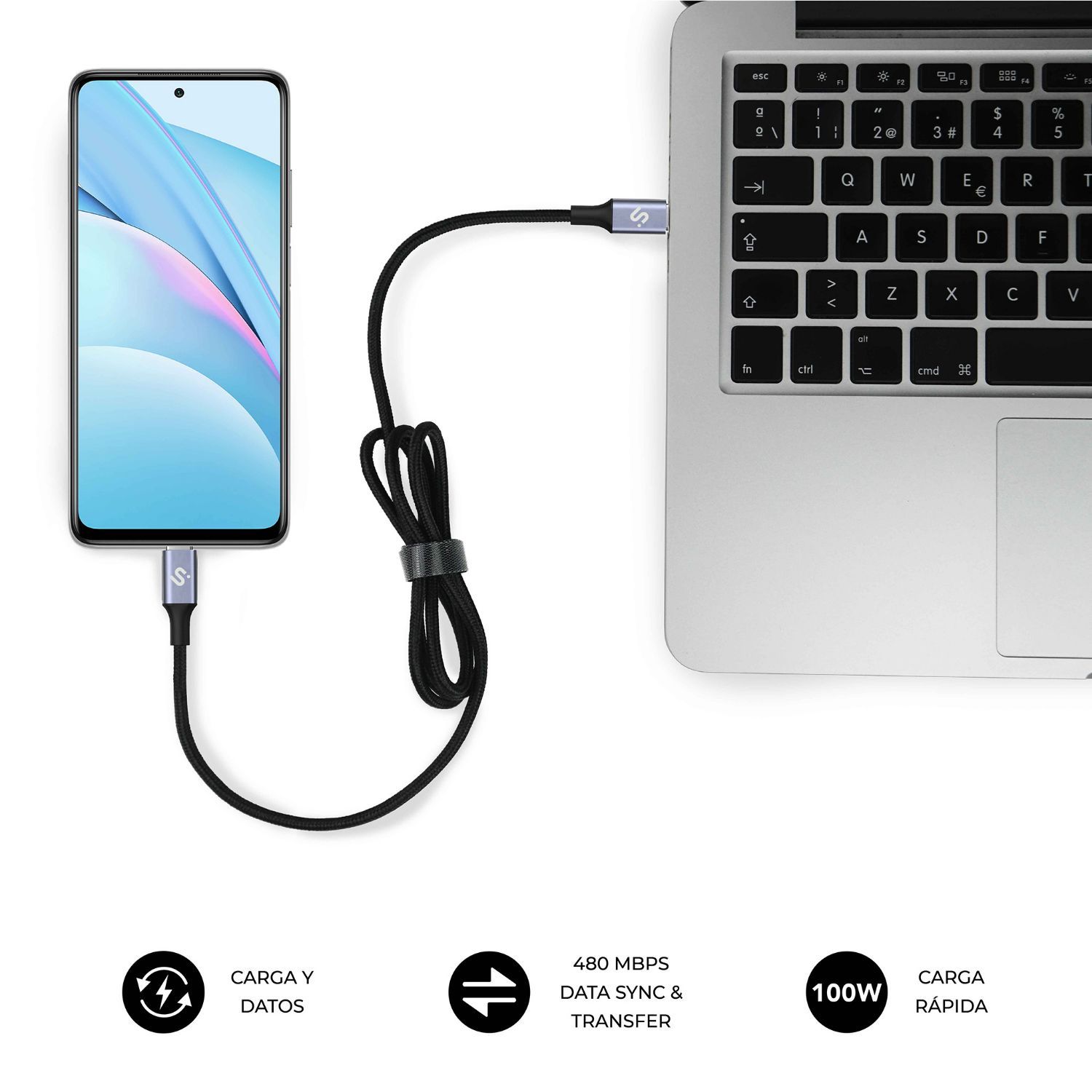 SUBCAB-C10001 - Cable SUBBLIM USB-C 2.0 M/M 1m Negro (SUBCAB-C10001)