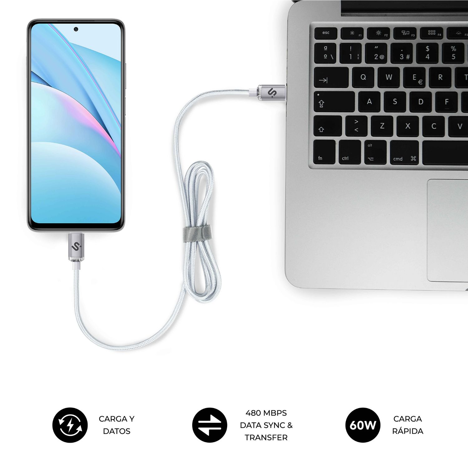 SUBCAB-C06010 - Cable SUBBLIM USB-C 2.0 M/M 60W 1m Blanco (SUBCAB-C06010)