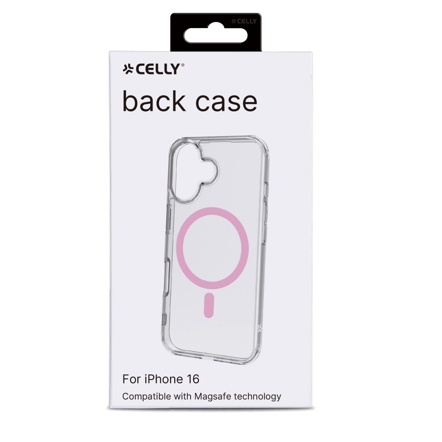 GELSKINMAG1112P - Funda CELLY iPhone 16 Compatible con la tecnologa Magsafe, Transparente/Rosa (GELSKINMAG1112P)