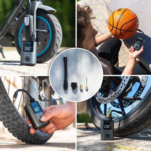 A01_EU01_106113 - Inflador elctrico CECOTEC Mini Air Max para bicicleta, moto, coche, patinetes y balones. Con doble batera de 600 mAh y capacidad inflado de hasta 150psi para dos neumticos de bicicleta (A01_EU01_106113)