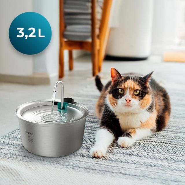 A01_EU01_103271 - Fuente automtica para mascotas CECOTEC Pumba 3200 Refresh Inox con capacidad de 3,2 litros, material en acero inoxidable, diseo de cascada.(A01_EU01_103271)