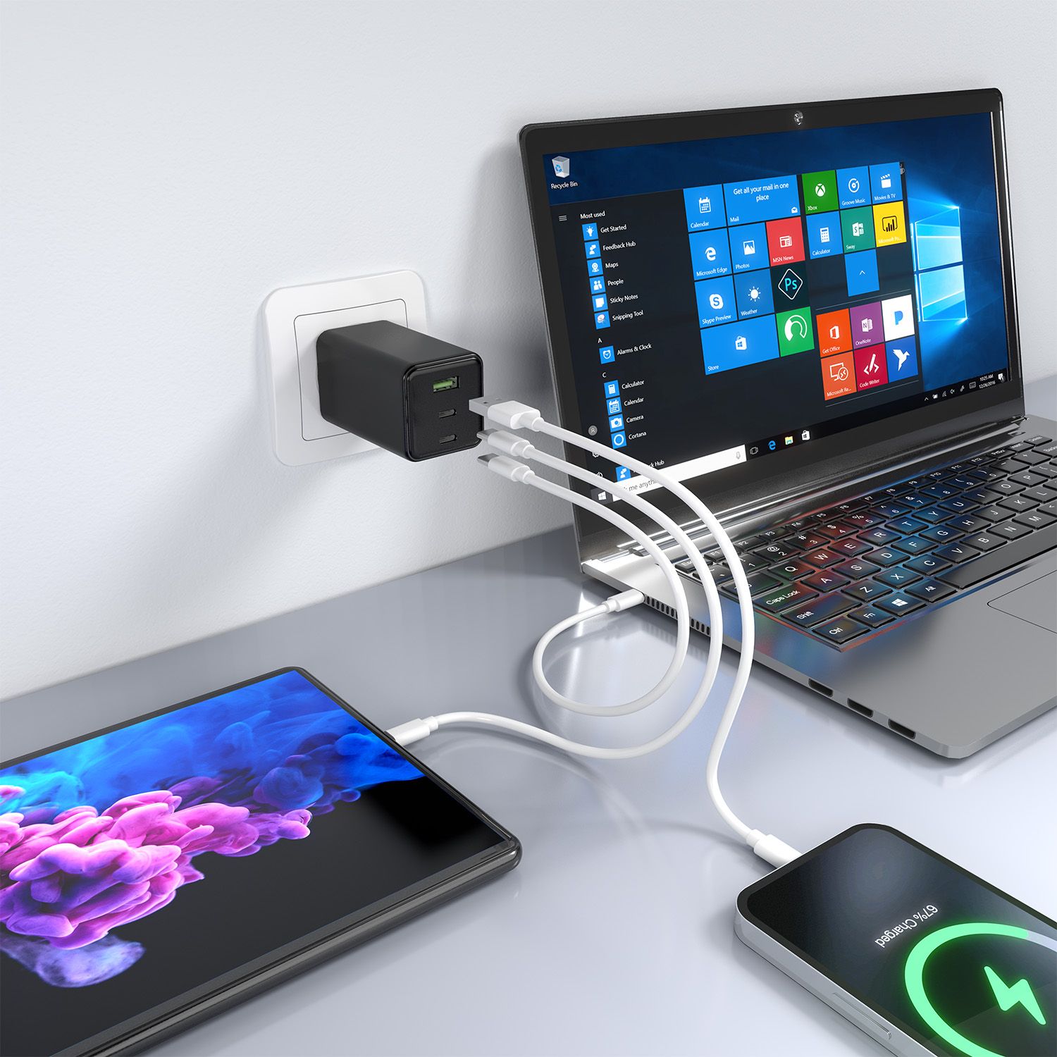ASCH-100W3P052-BK - Cargador de Pared AISENS 100W 2Usb-C PD3.0 1Usb-A Negro (ASCH-100W3P052-BK)