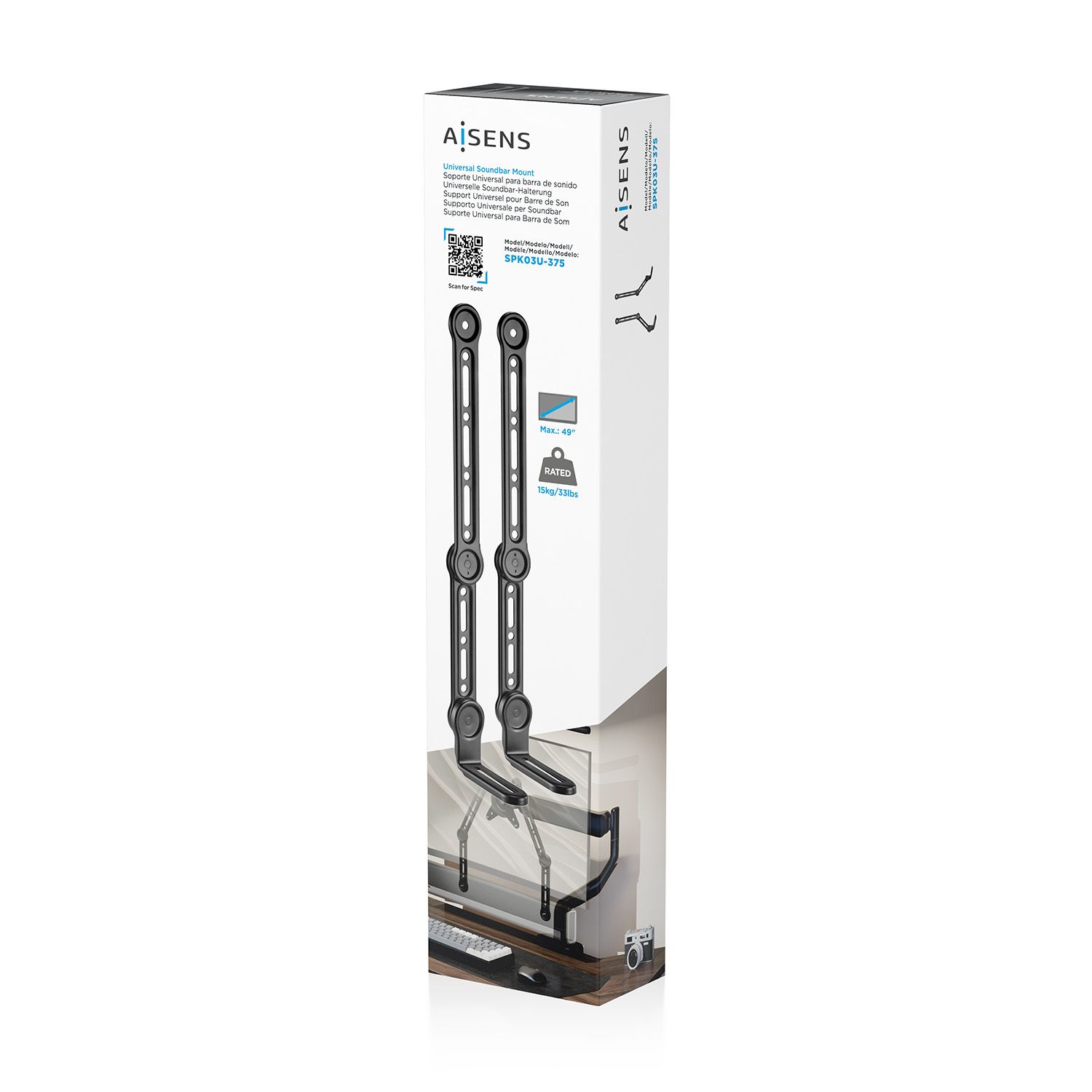 SPK03U-375 - Soporte AISENS para Barra de Sonido, hasta 15Kg, Acero Negro (SPK03U-375)