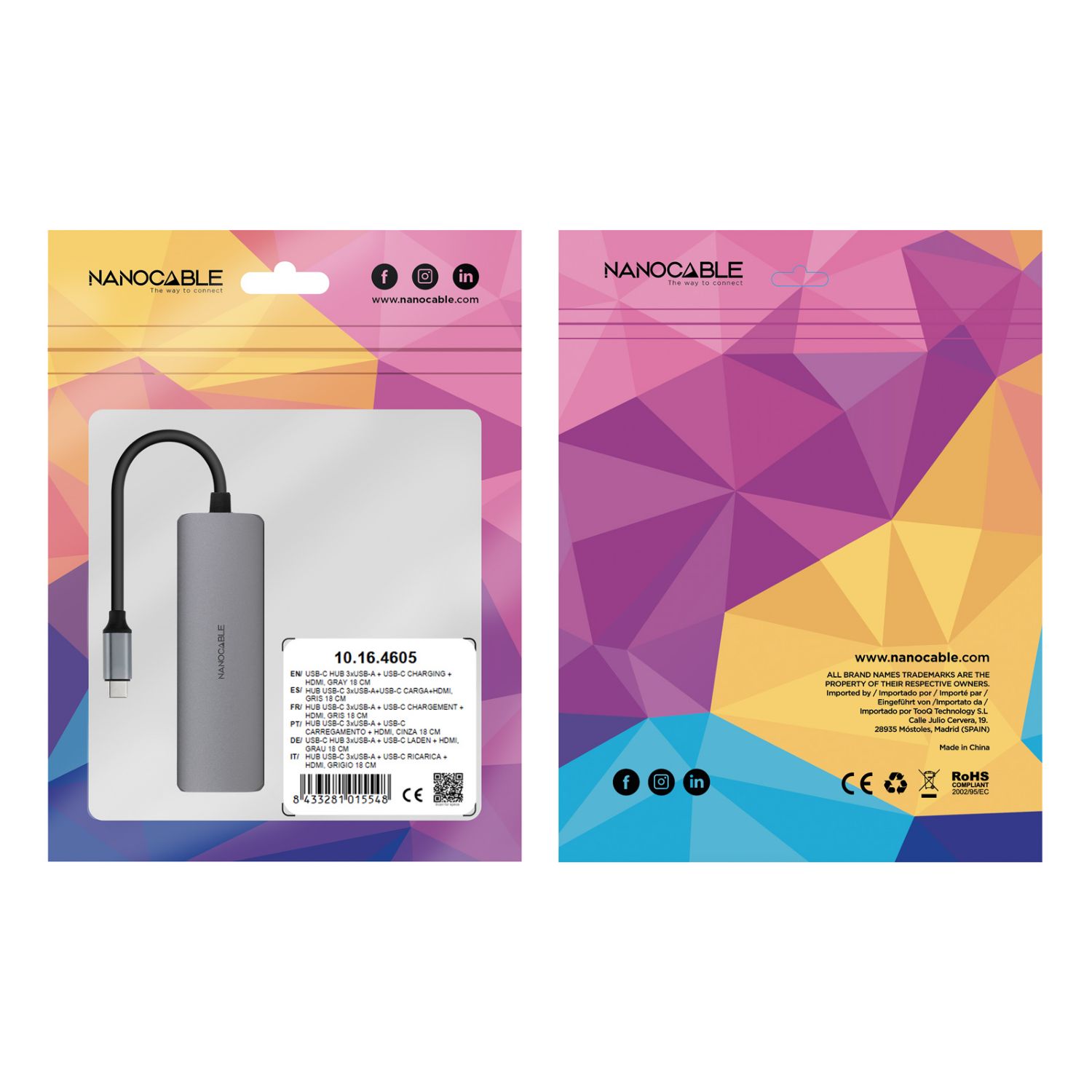 10.16.4605 - Docking Nanocable Usb-C a 3Usb-A/HDMI 4K/Usb-C PD. Gris (10.16.4605)