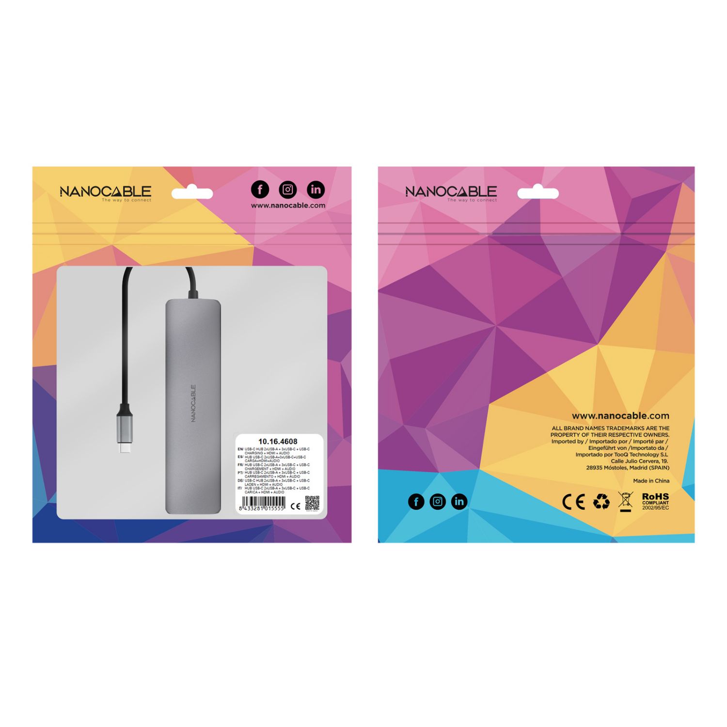10.16.4608 - Docking Nanocable 8en1 Usb-C a 2xUsb/ 3xUsb-C/ 1xHDMI 4K/ 1xJack 3.5mm/ 1xUsb-C PD. Gris (10.16.4608)