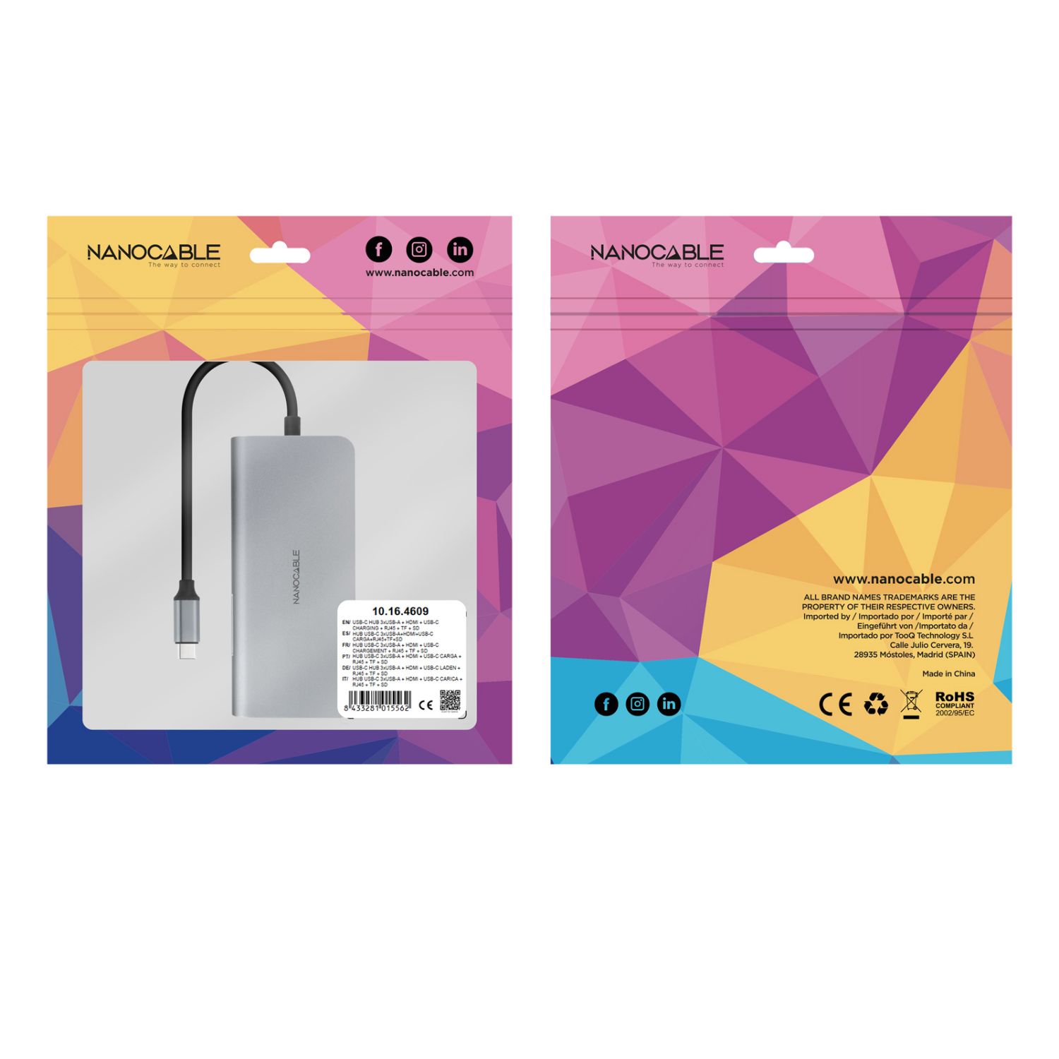 10.16.4609 - Docking Nanocable 8en1 Usb-C a 3xUsb/ 1xHDMI 4K/ 1xRJ45/ 1xLector tarjetas/ 1xUsb-C PD/ Gris (10.16.4609)