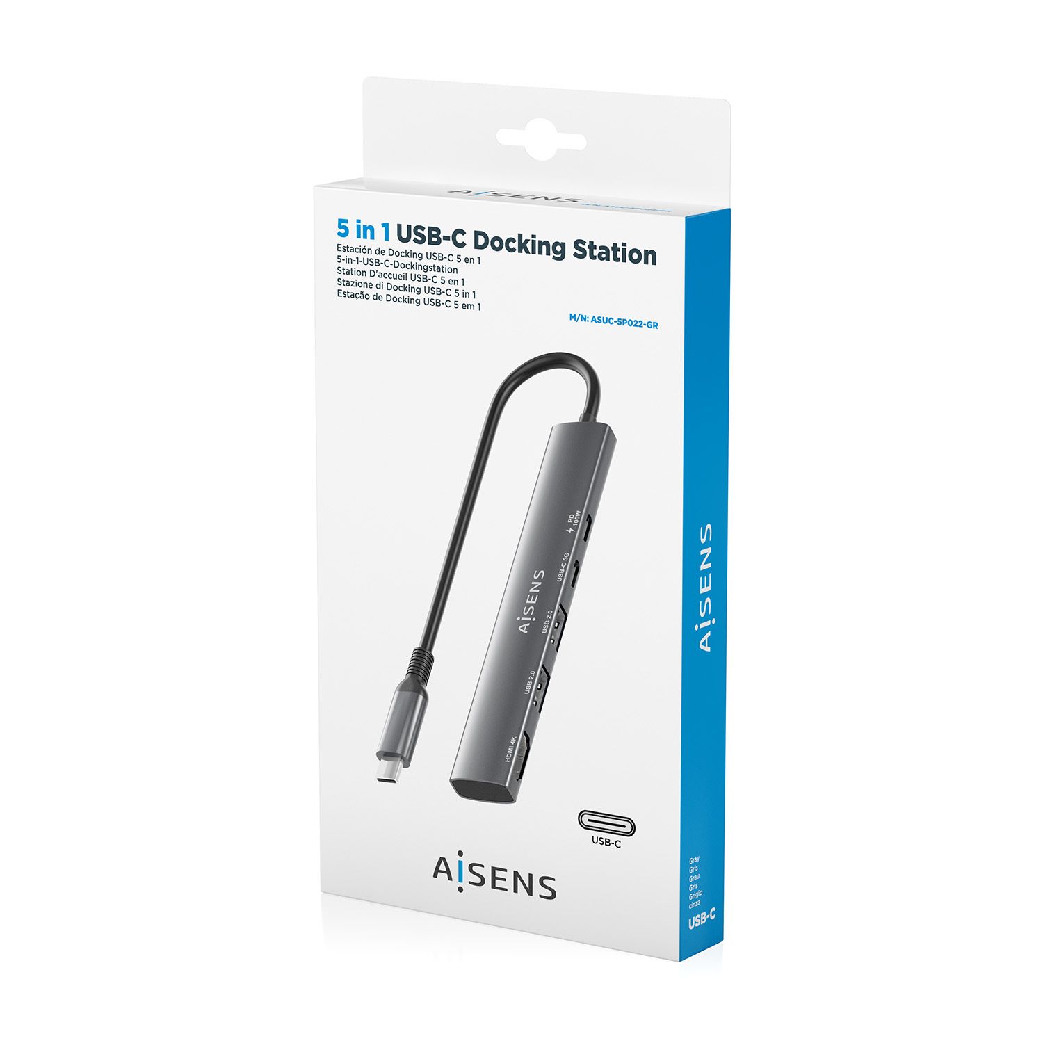 ASUC-5P022-GR - Docking Station AISENS 5en1 USB-C HDMI Gris (ASUC-5P022-GR)
