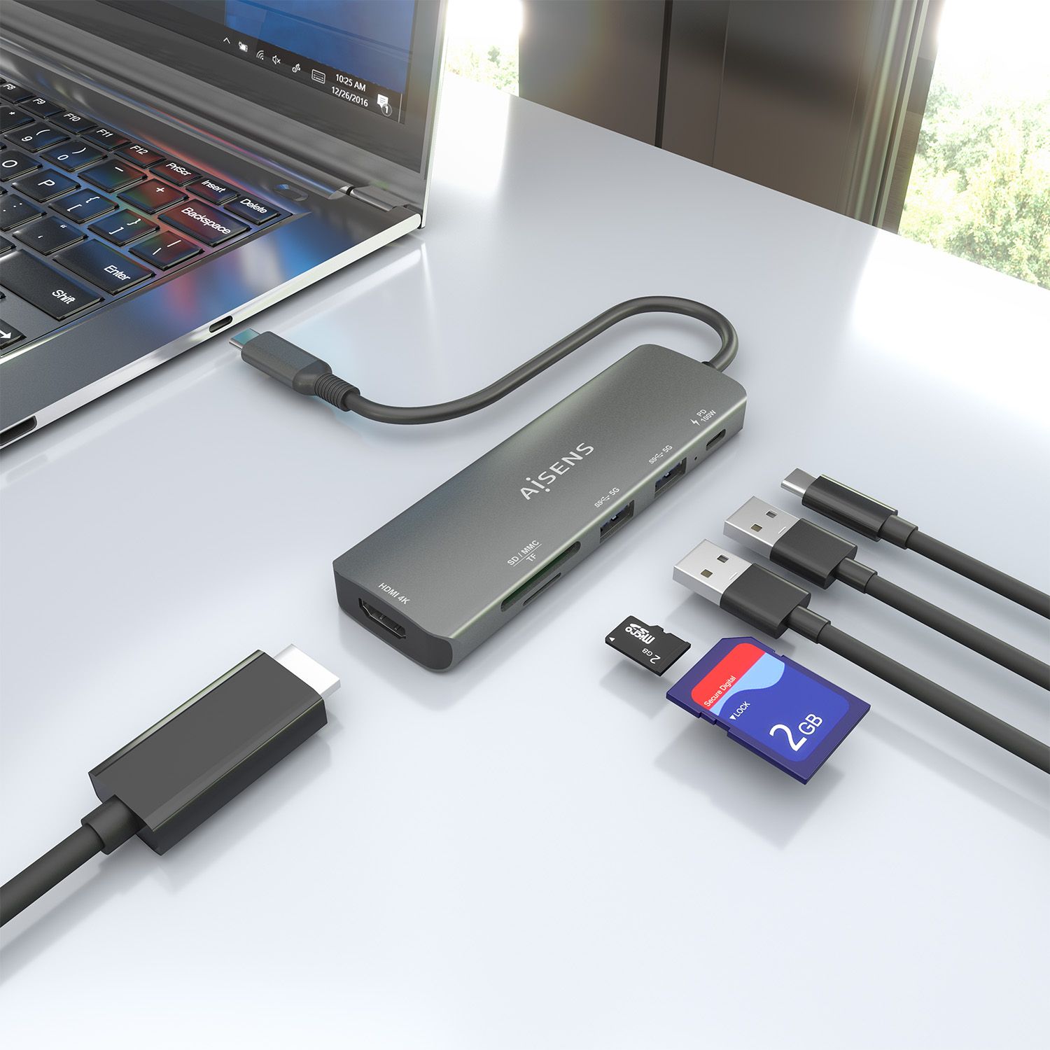 ASUC-6P023-GR - Docking AISENS 6en1 Usb-C a 1xHDMI/ 2xUsb/ 1xUsb-C PD/ 1xLector Tarjetas. Gris (ASUC-6P023-GR)