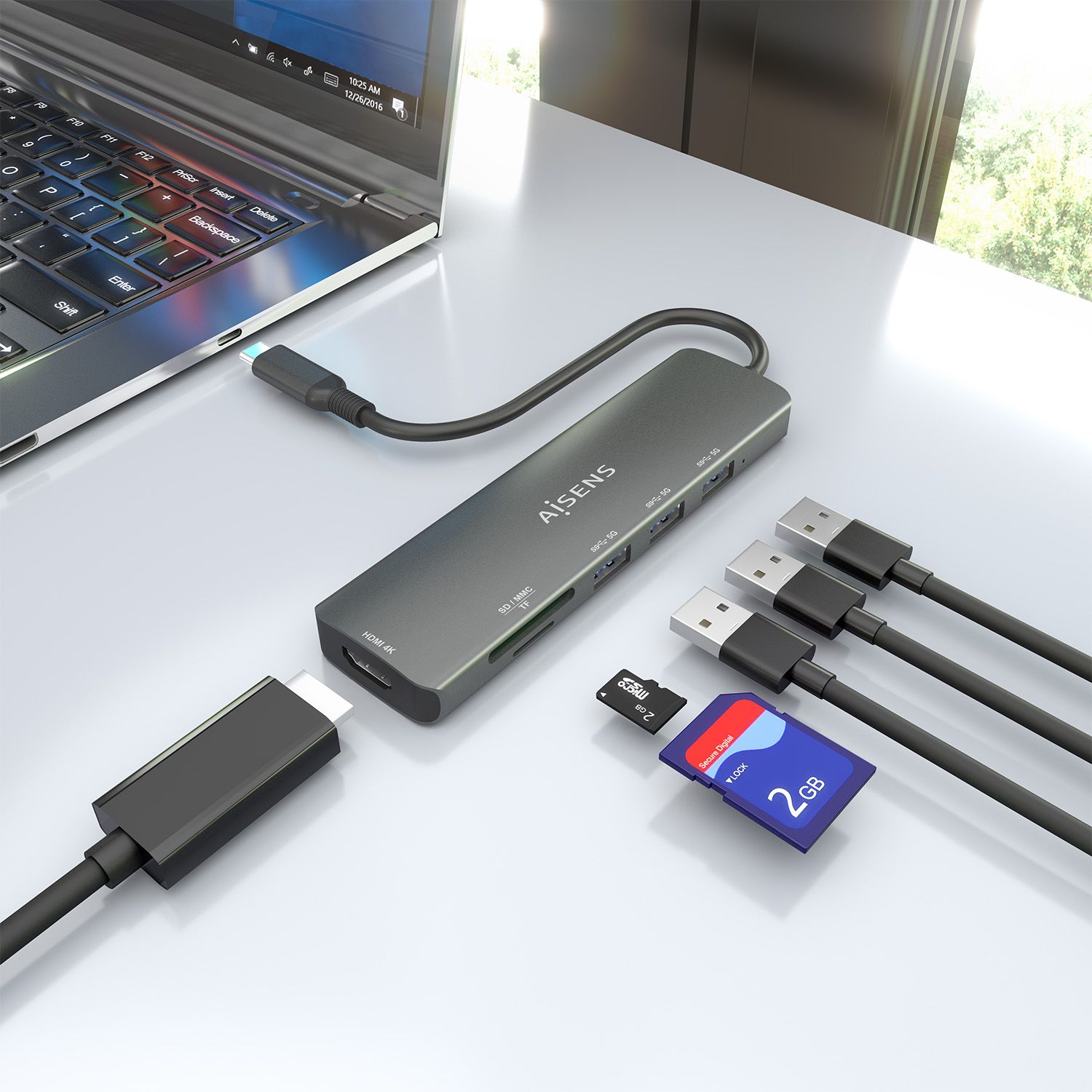 ASUC-6P024-GR - Docking AISENS 6en1 Usb-C a 1xHDMI/ 3xUsb-A/ 1xLector Tarjetas. Gris (ASUC-6P024-GR)