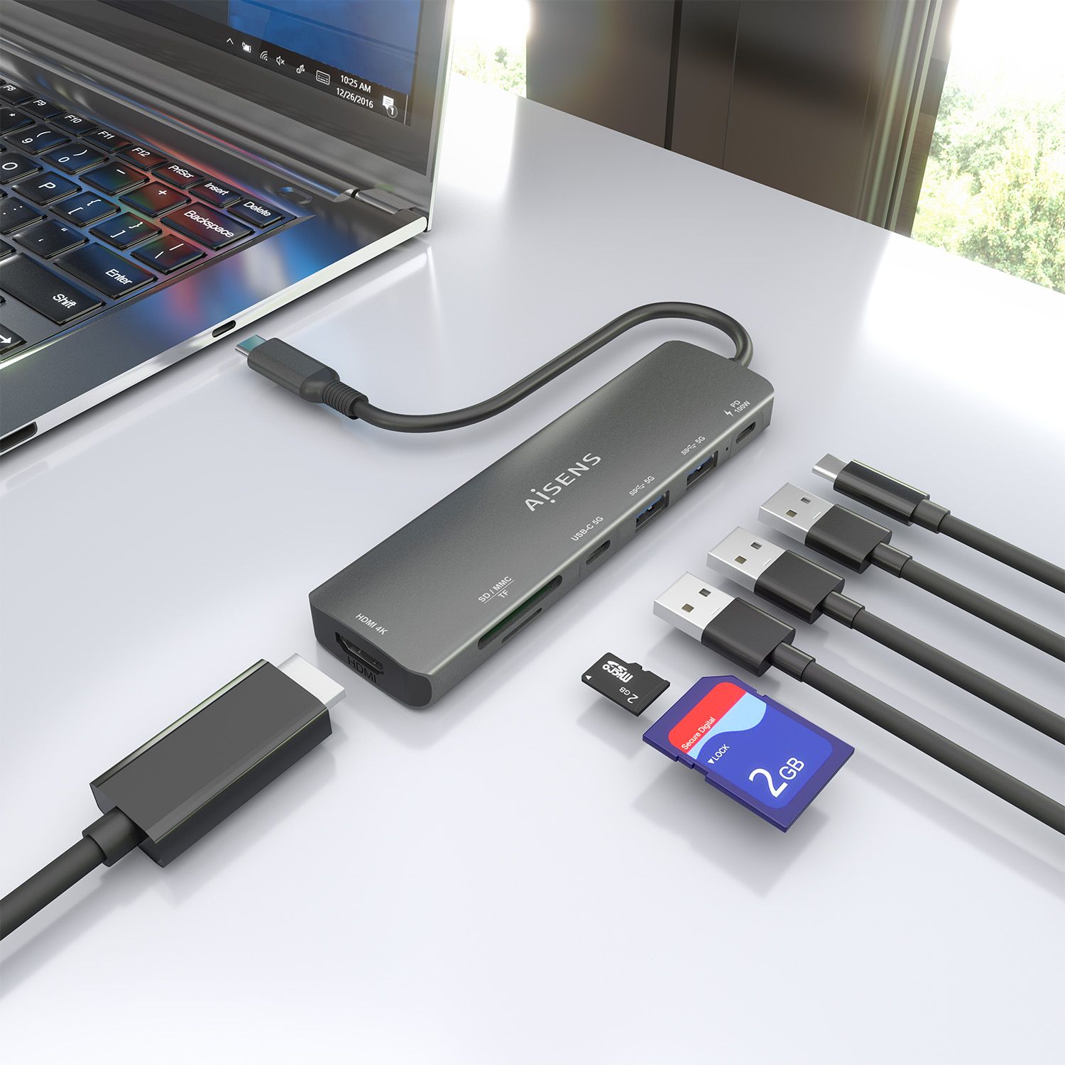 ASUC-7P026-GR - Docking AISENS 7en1 Usb-C a 1xHDMI/ 2xUsb-A/ 1xUsb-C / 1xUsb-C PD/ 1xLector Tarjetas. Gris (ASUC-7P026-GR)