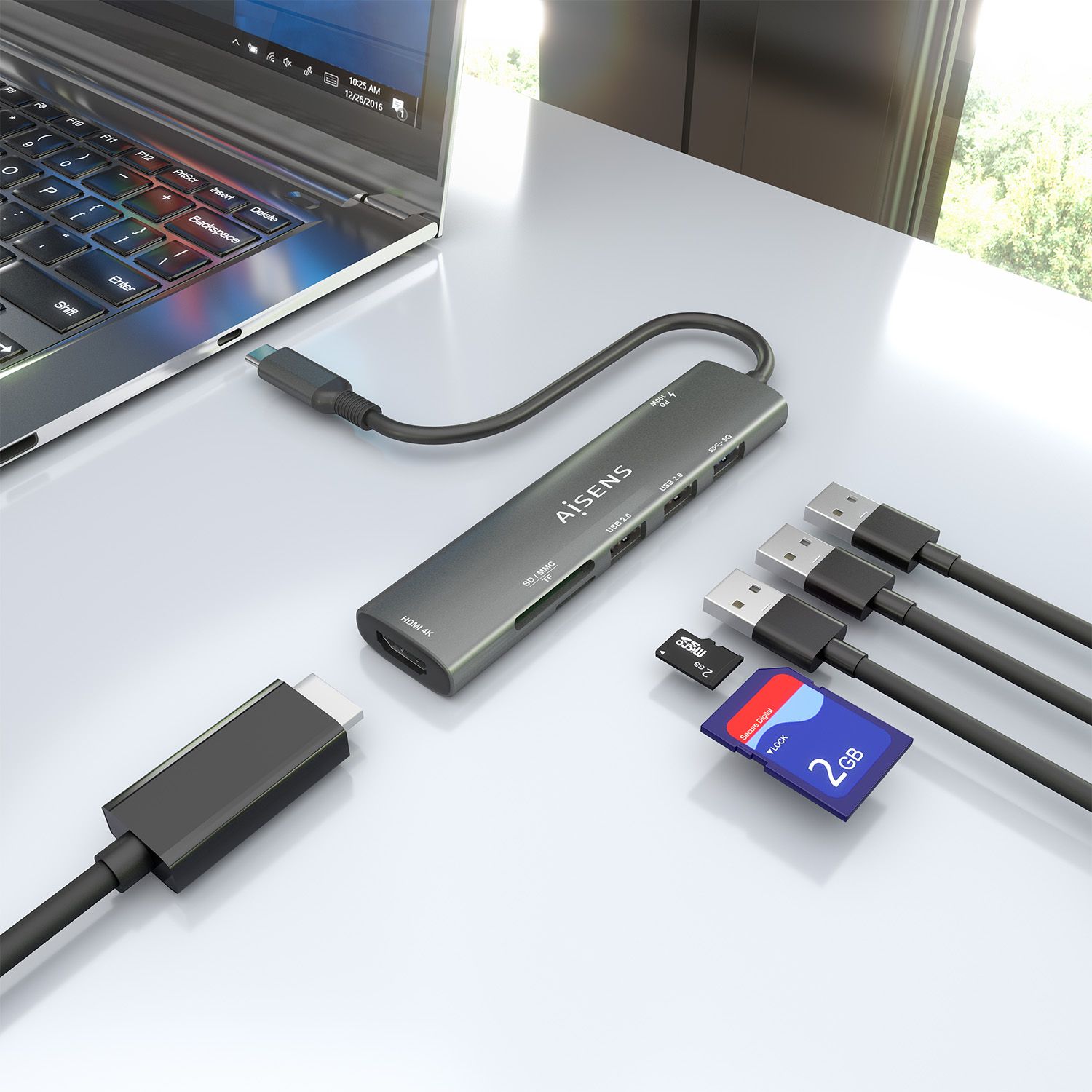 ASUC-7P027-GR - Docking AISENS 7en1 Usb-C a 1xHDMI/ 3xUsb-A/ 1xUsb Tipo-C PD/ 1xLector Tarjetas. Gris (ASUC-7P027-GR)
