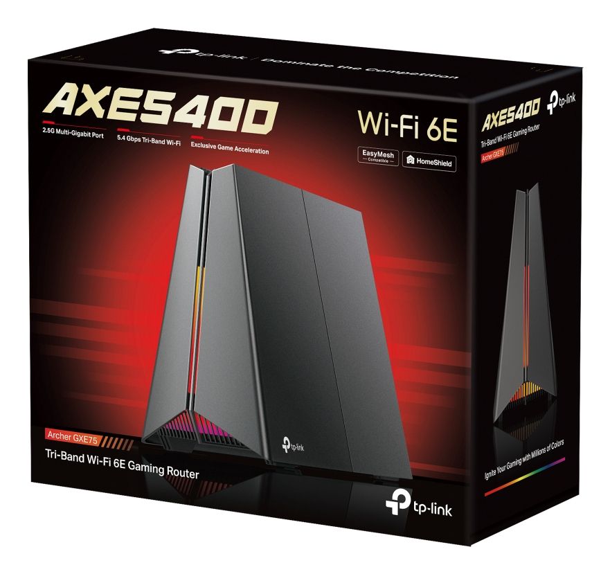ARCHER GXE75 - Router TP-LINK AX5400 Gigabit Wifi6e, Tribanda: 2.4GHz / 5GHz /6GHz, Ethernet, Enrutador de escritorio/poste. Negro. (ARCHER GXE75)
