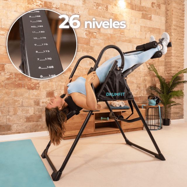 07193 - Tabla de inversin CECOTEC Drumfit Inversion 1800, plegable con inversin total. Cinturn y almohadillas de seguridad. 26 niveles ajustables. Altura ajustable entre 147 y 198 cm. (07193)