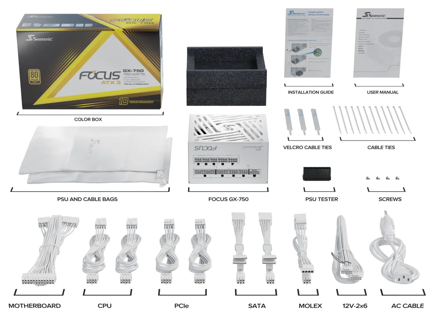FOCUS-GX-750-V4-WHITE - Fuente Seasonic Focus GX 750w ATX 80+Gold Blanco (FOCUS-GX-750-V4-WHITE)