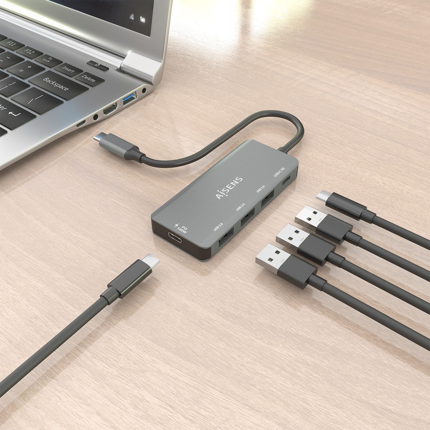 A109-0945 - Hub AISENS USB-C a 3xUSB 2.0 PD 100W Gris (A109-0945)