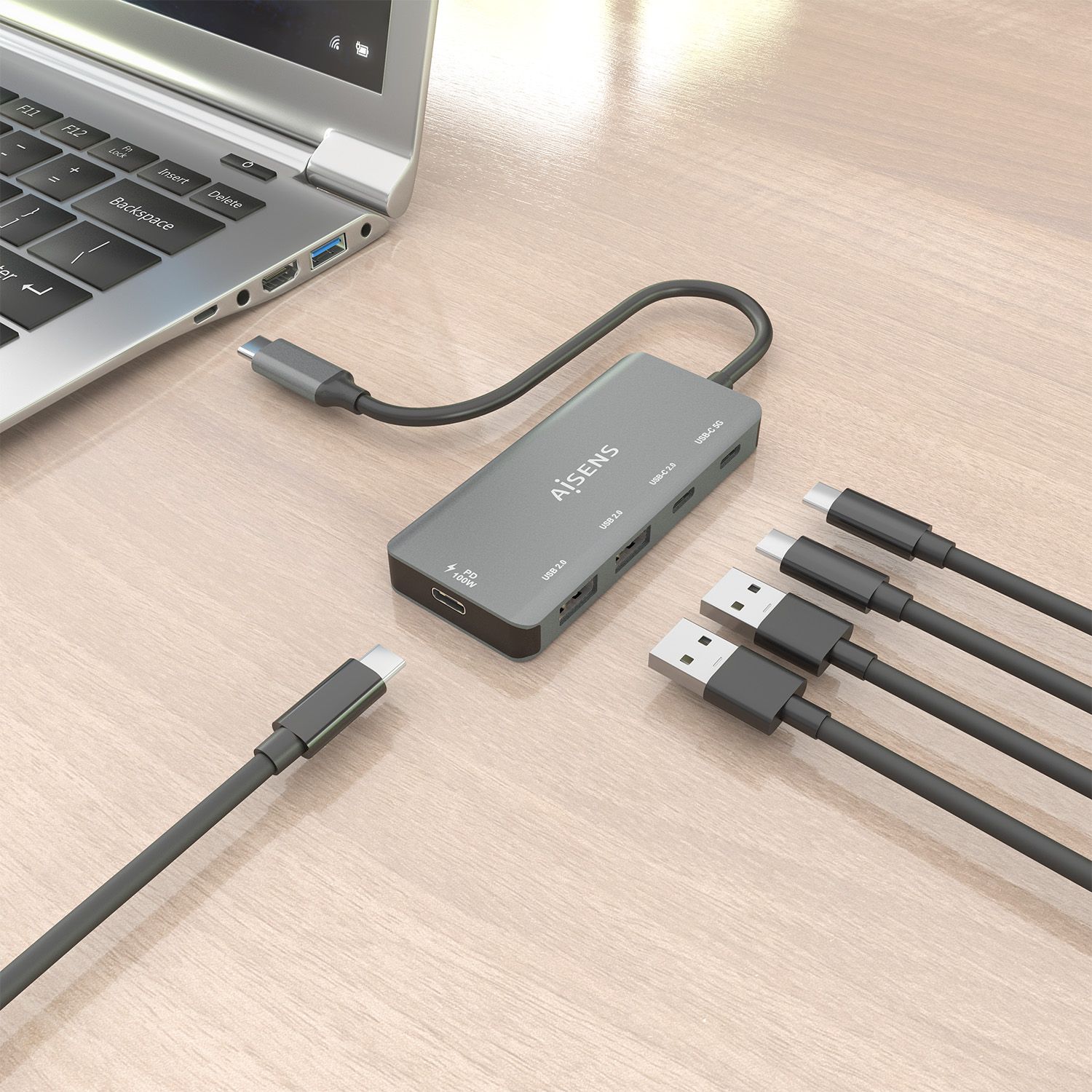 A109-0946 - Hub AISENS USB-C a 2xUSB 2.0 PD 100W Gris (A109-0946)