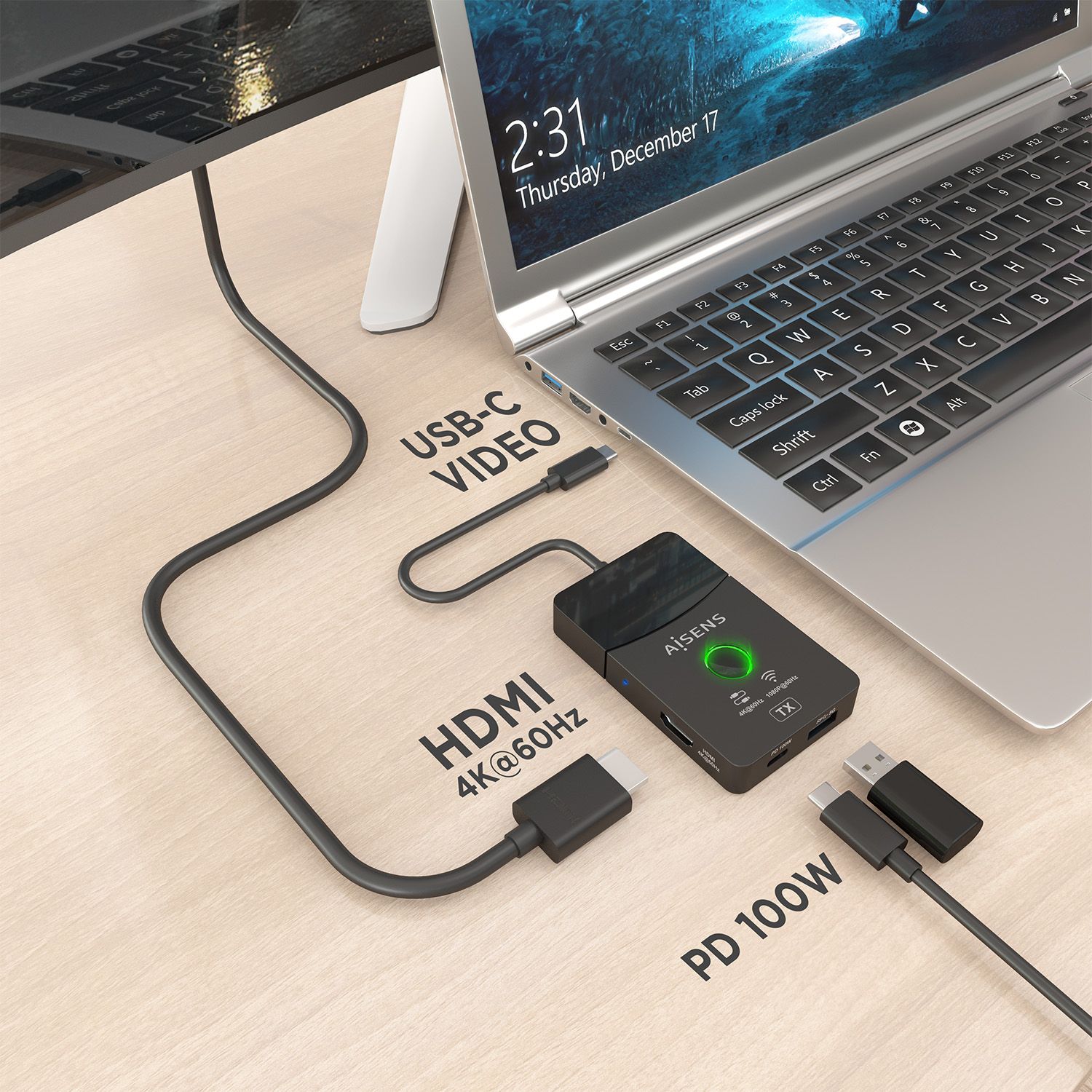 ASWL-H2KDC30M05-BK - Docking Station AISENS USB-C a HDMI FHD/60Hz 1xHDMI 2xUSB-C 1xUSB-A 1xUSB-C PD 100W Negro (ASWL-H2KDC30M05-BK)