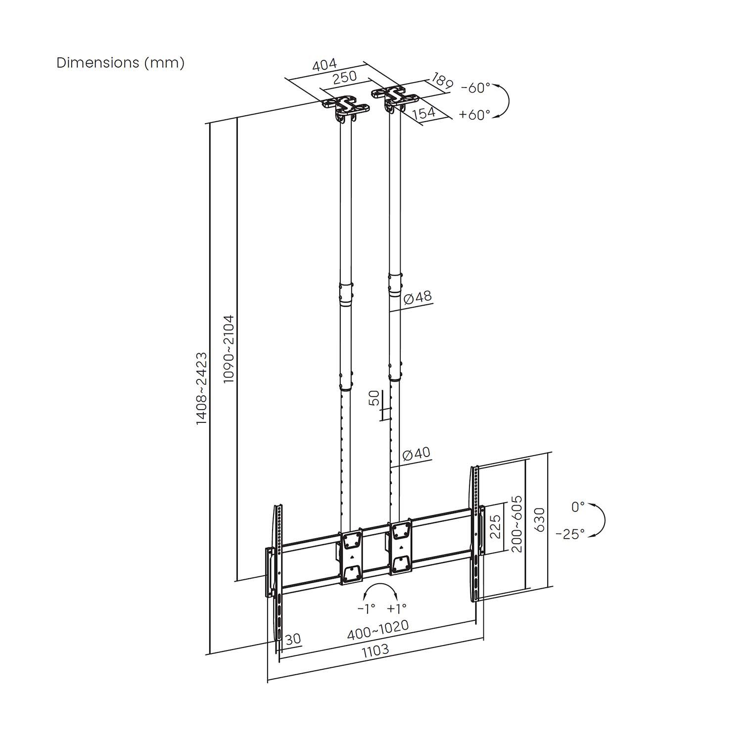 CT120TLE-395 - Soporte de Techo AISENS 60