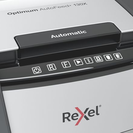 2020130XEU - Destructora Rexel Optimum AutoFeed 130X Papel/tarjetas de Crdito/Grapas/Clips Corte en Partculas P-4 44L Negra (2020130XEU)