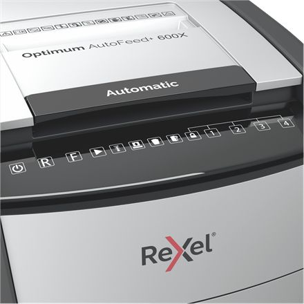 2020600XEU - Destructora Rexel AutoFeed+ 600X Papel/Tarjetas de crdito/Grapas/Clips Corte en Partculas P-4 110L Negra/Gris (2020600XEU)