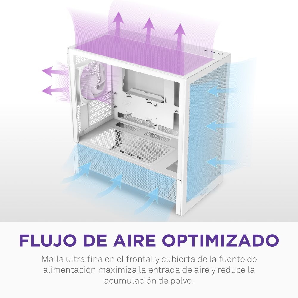 CC-H31FW-01 - Caja NZXT H3 Flow Panel Lateral de Cristal Templado 1xUSB-A 3.0 1xUSB-C 3.1 mATX Mini-ITX Blanca (CC-H31FW-01)