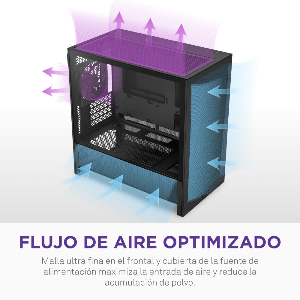 CC-H31FB-01 - Caja NZXT H3 Flow Panel Lateral de Cristal Templado 1xUSB-A 3.0 1xUSB-C 3.1 mATX Mini-ITX Negra (CC-H31FB-01)